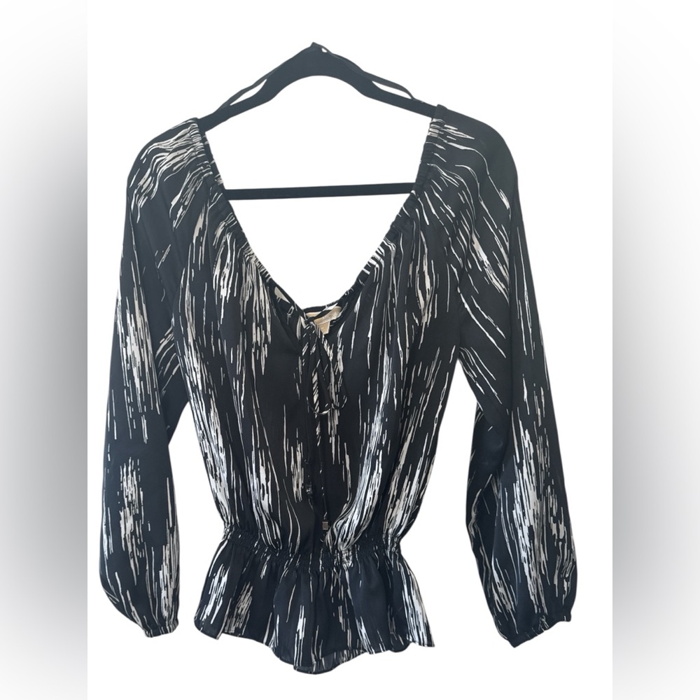 Michael Kors Elastic Waist V Neck Peplum Blouse